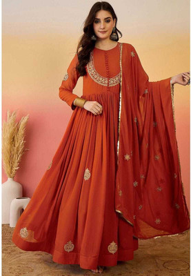 Sri Balaji Collections Flared/A-line Gown(Orange)