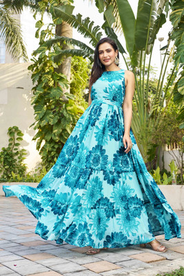Odd by chansi Trendz Flared/A-line Gown(Light Blue)