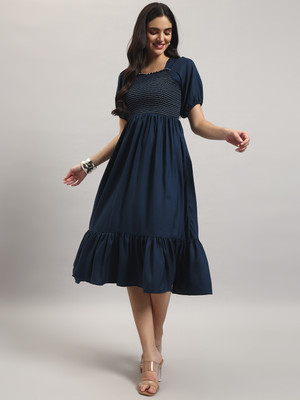 Jash Creation Women Fit and Flare Blue Ankle Length Dress
