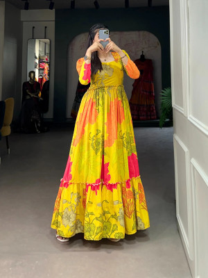 SUPUJIT Women Fit and Flare Yellow Maxi/Full Length Dress