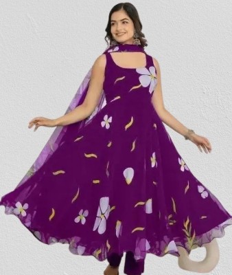 LAHER FASHION Anarkali Gown(Purple)