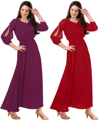Maruti Nandan Fab Anarkali Gown(Purple, Red)