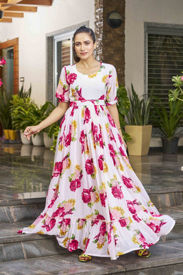 Odd by chansi Trendz Flared/A-line Gown(White)