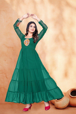 Fashionfricks Flared/A-line Gown(Green)