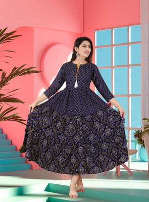 Women Printed Kurta(Blue)