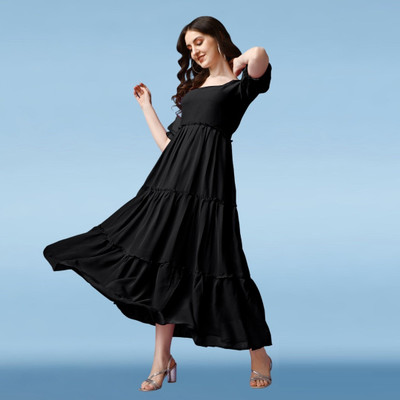 Femvy Flared/A-line Gown(Black)