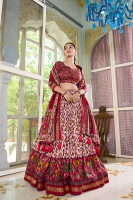 CynorHub Printed Semi Stitched Lehenga Choli(Red)