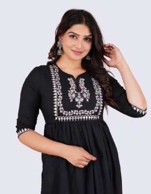 Divya Clothing Anarkali Gown(Black)