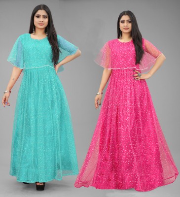 DECOFIN Flared/A-line Gown(Light Blue, Pink)