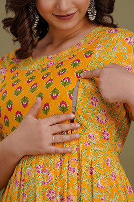 GULJIFASHION Women Maternity/Nursing Nighty(Yellow)