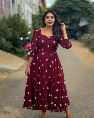 JE BHAGVAN CREATION Anarkali Gown(Maroon)