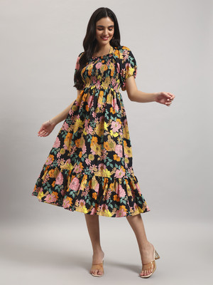 Jash Creation Women Fit and Flare Yellow Ankle Length Dress