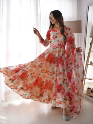 RaxuEnterprise Anarkali Gown(White)