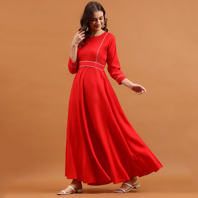 Globon Impex Flared/A-line Gown(Red)