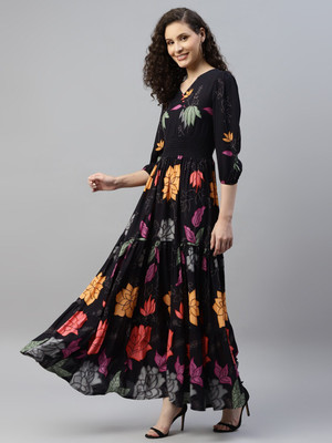 Jash Creation Women Fit and Flare Black Maxi/Full Length Dress