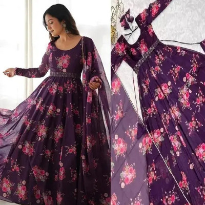EDGETOUCH Anarkali Gown(Light Green, White)