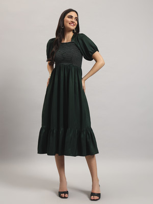 Raiyani Enterprise Women Fit and Flare Green Ankle Length Dress