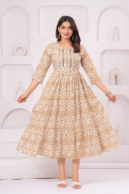 tulsi fab Flared/A-line Gown(Yellow)