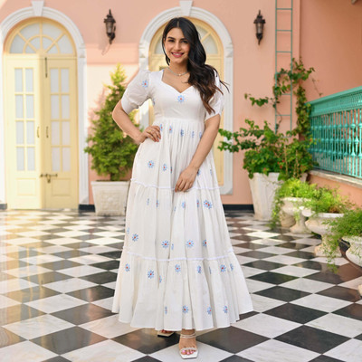 zindora Women Gown White Maxi/Full Length Dress