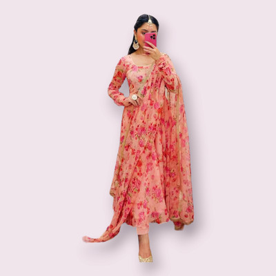 NYALKARAN ENTERPRISE Anarkali Gown(Orange)
