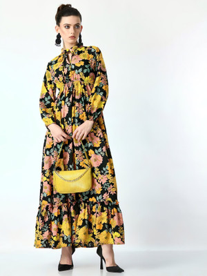 Jash Creation Women Fit and Flare Multicolor Maxi/Full Length Dress