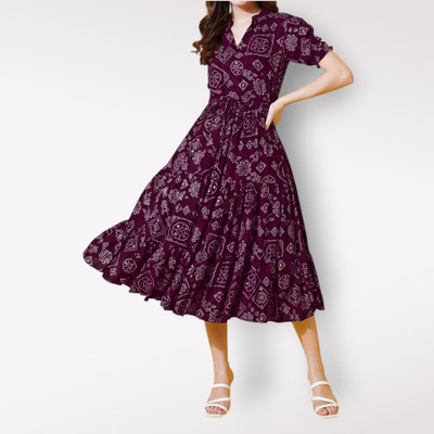 Raiyani Enterprise Women Fit and Flare Purple Below Knee Dress