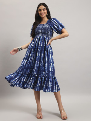 Jash Creation Women Fit and Flare Blue Ankle Length Dress
