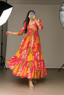 DivaFashionWear Flared/A-line Gown(Orange)