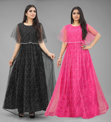 DECOFIN Flared/A-line Gown(Black, Pink)
