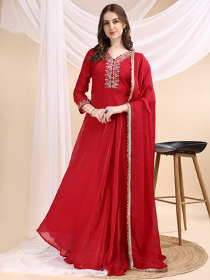 LooksLink Flared/A-line Gown(Red)