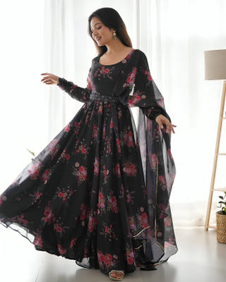 JISHA CLOTHING Anarkali Gown(Black)