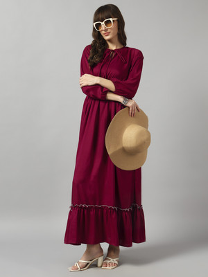 Jash Creation Women Fit and Flare Purple Midi/Calf Length Dress