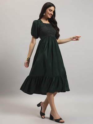Femvy Women Solid Anarkali Kurta(Green)