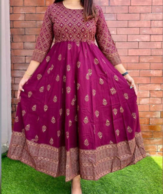 bhawna enterprises Anarkali Gown(Purple)