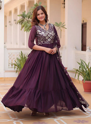 KHODIYAR ENTERPRISES Anarkali Gown(Purple)