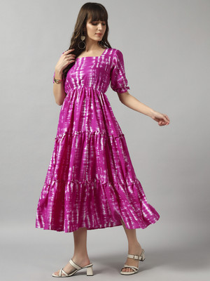 Krunal Raiyani Women Fit and Flare Purple Midi/Calf Length Dress