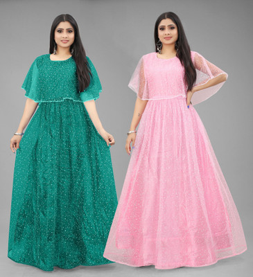 DECOFIN Flared/A-line Gown(Green, Pink)