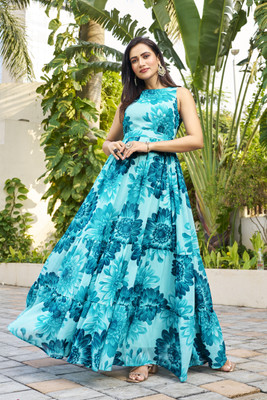 HouseOfCommon Flared/A-line Gown(Blue)