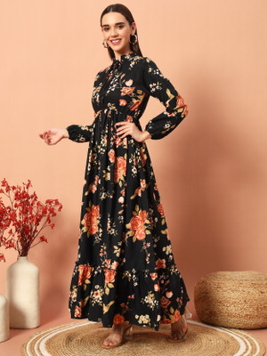 Jash Creation Women Fit and Flare Multicolor Maxi/Full Length Dress