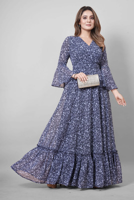 Odd by chansi Trendz Flared/A-line Gown(Dark Blue)