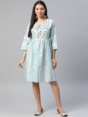 Readiprint Fashions Flared/A-line Gown(Blue)