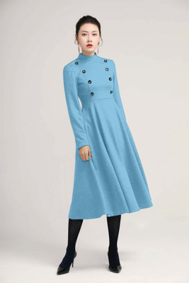 herija Women Fit and Flare Blue Midi/Calf Length Dress