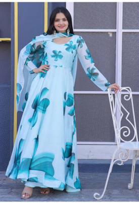 NYALKARAN ENTERPRISE Anarkali Gown(Light Blue)