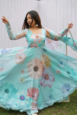 GlimmerGown Anarkali Gown(Light Blue)