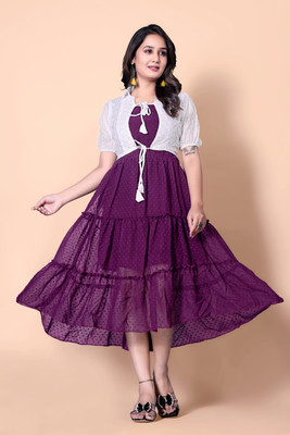 S R CREATION Flared/A-line Gown(Purple)