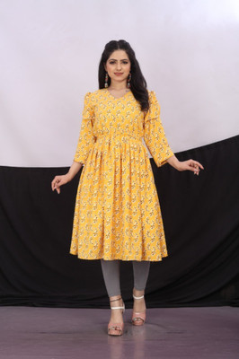 AAYUSH CREATION Flared/A-line Gown(Yellow)