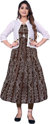 RASILA TRADING Women Bandhani A-line Kurta(Brown)