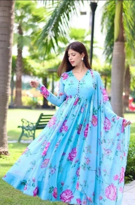 HenikCreation Anarkali Gown(Light Blue)