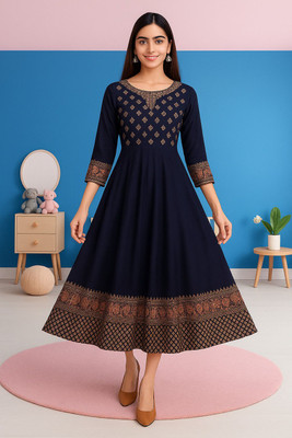MERAJ FASHION Anarkali Gown(Dark Blue)