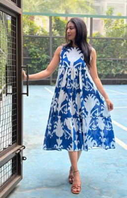 MATIRAAG Women Printed Anarkali Kurta(Blue)